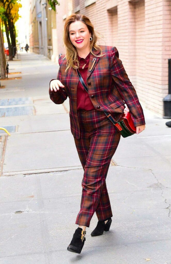 Amber Tamblyn in a Plaid Pantsuit