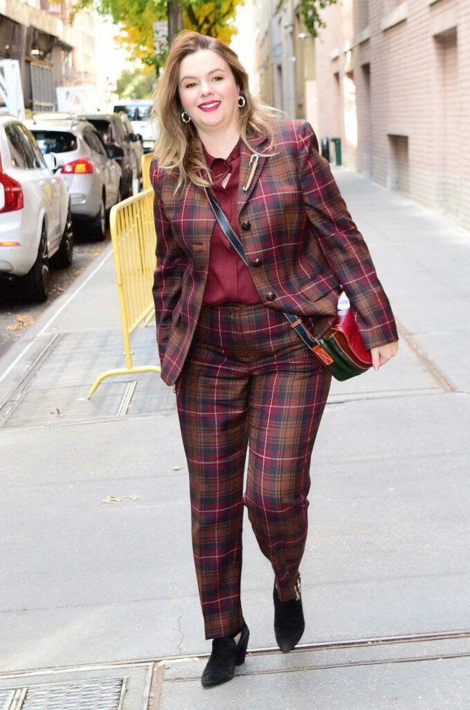 Amber Tamblyn in a Plaid Pantsuit