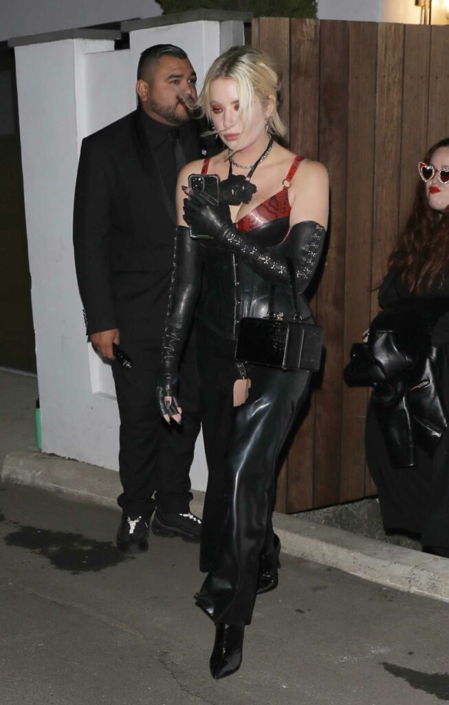 Ashley Benson in a Black Leather Outfit