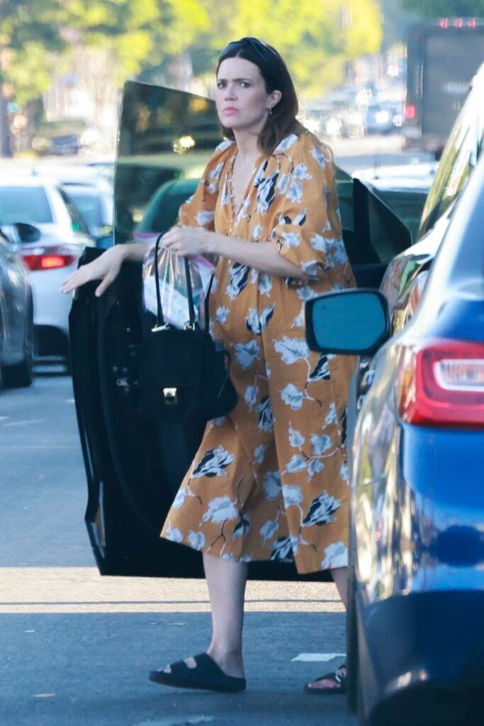 Mandy Moore in a Caramel Coloured Floral Dress