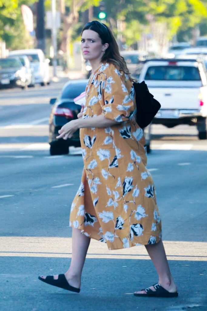 Mandy Moore in a Caramel Coloured Floral Dress