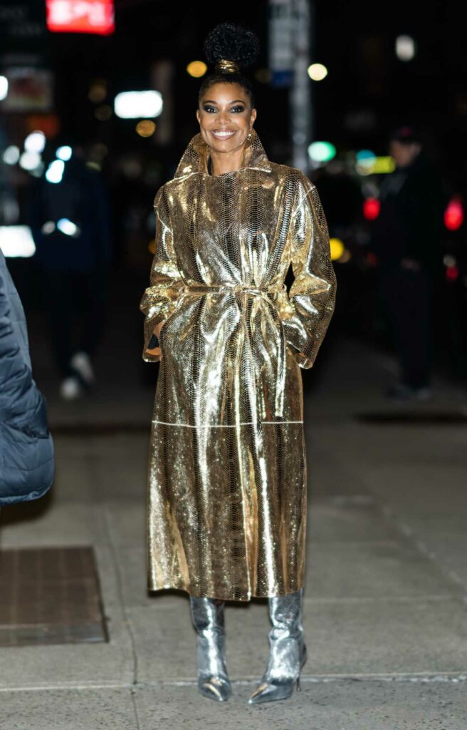 Gabrielle Union in a Gold Coat