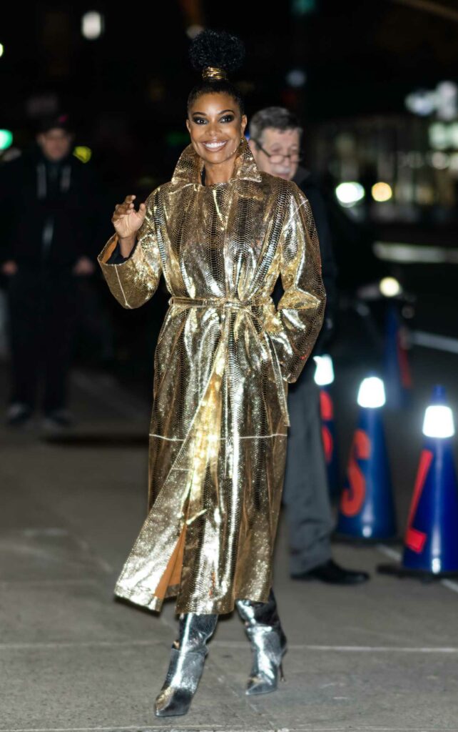 Gabrielle Union in a Gold Coat