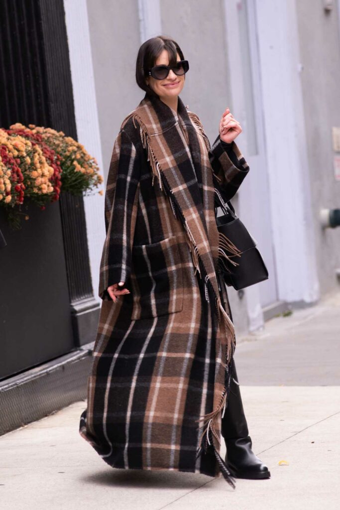 Lea Michele in a Plaid Coat