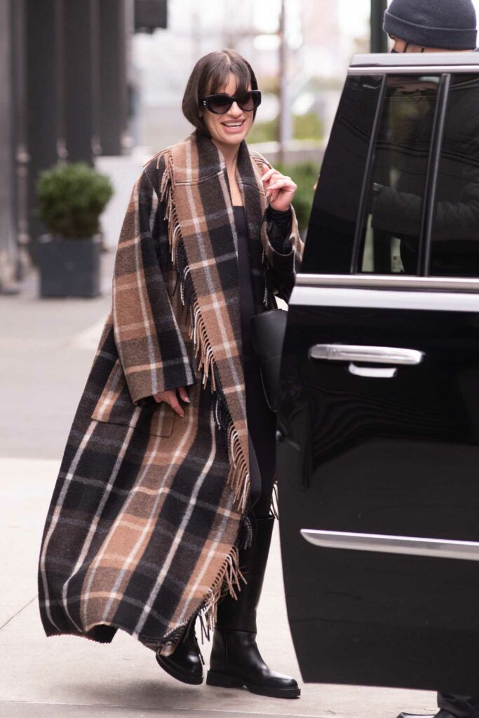 Lea Michele in a Plaid Coat