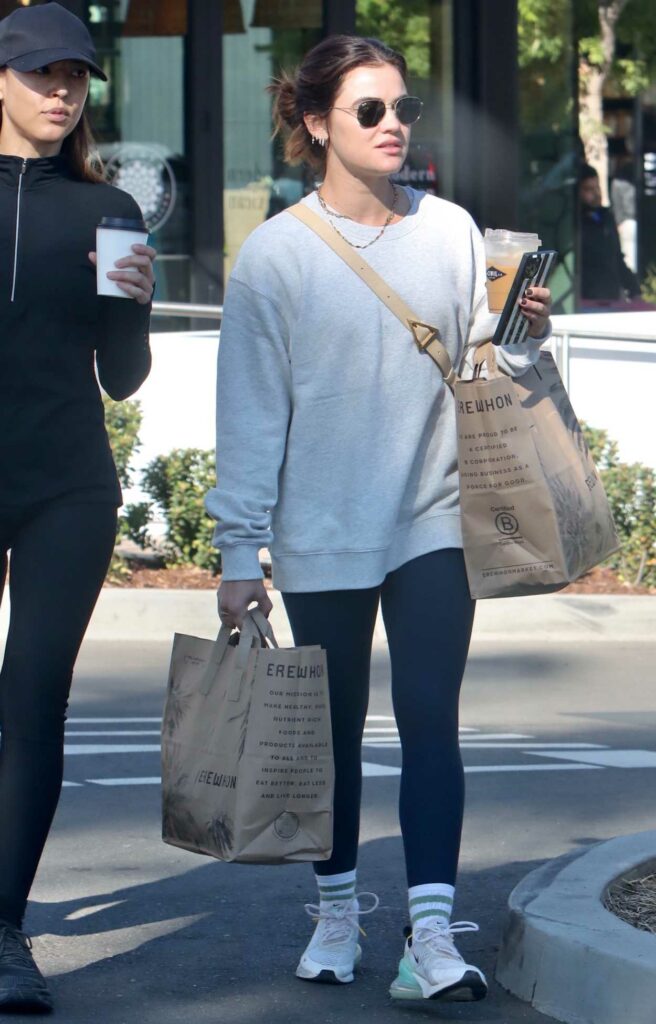 Lucy Hale in a Grey Sweatshirt