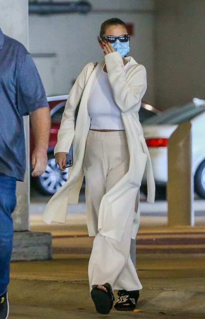 Selena Gomez in a Beige Cardigan