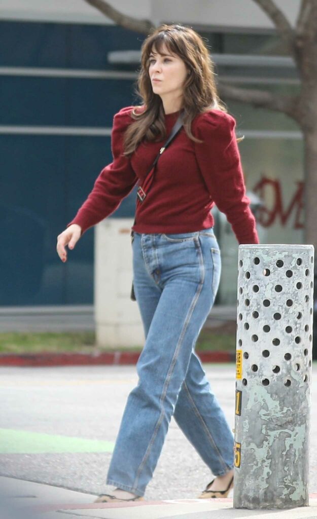 Zooey Deschanel in a Red Blouse