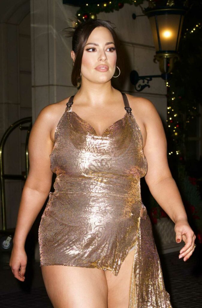 Ashley Graham in a Gold Mini Dress