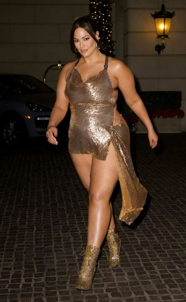 Ashley Graham in a Gold Mini Dress