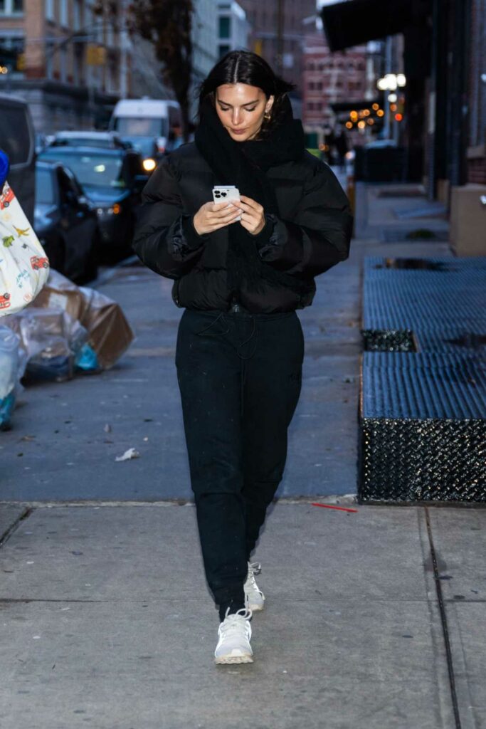 Emily Ratajkowski in a Black Puffer Jacket
