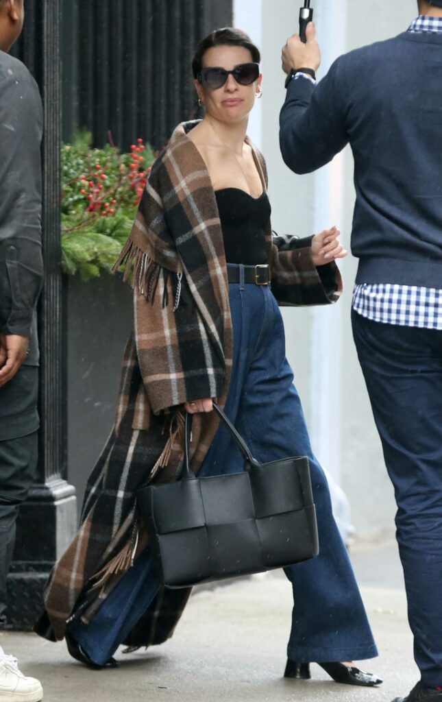 Lea Michele in a Plaid Cardigan