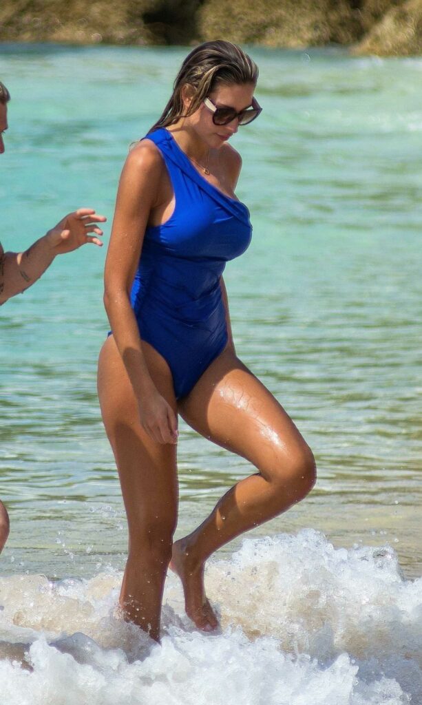 Zara McDermott in a Blue Swimsuit