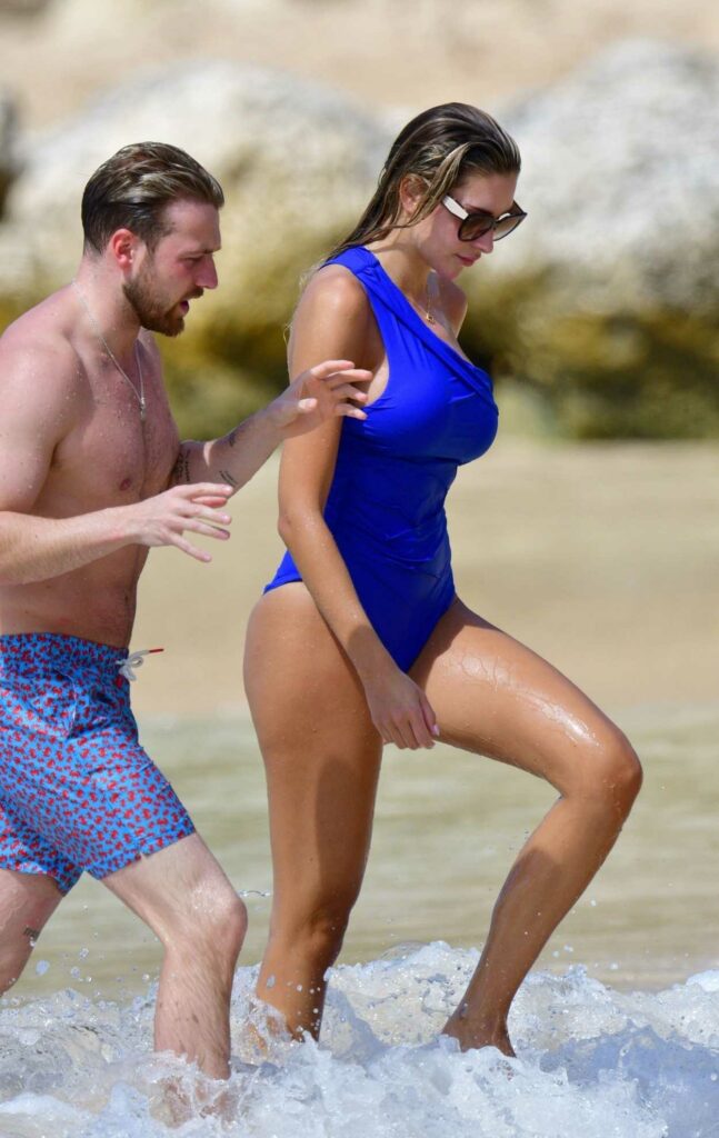 Zara McDermott in a Blue Swimsuit