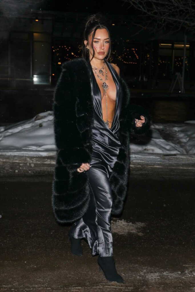Anastasia Karanikolaou in a Black Fur Coat