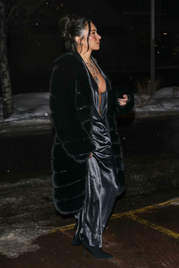 Anastasia Karanikolaou in a Black Fur Coat