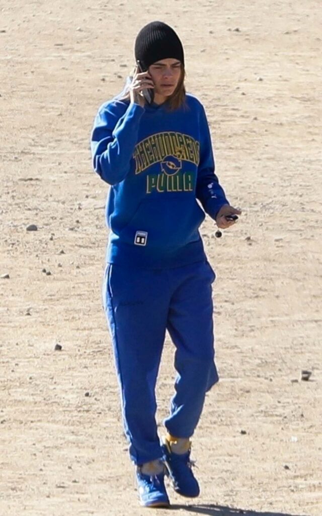 Cara Delevingne in a Blue Sweatsuit