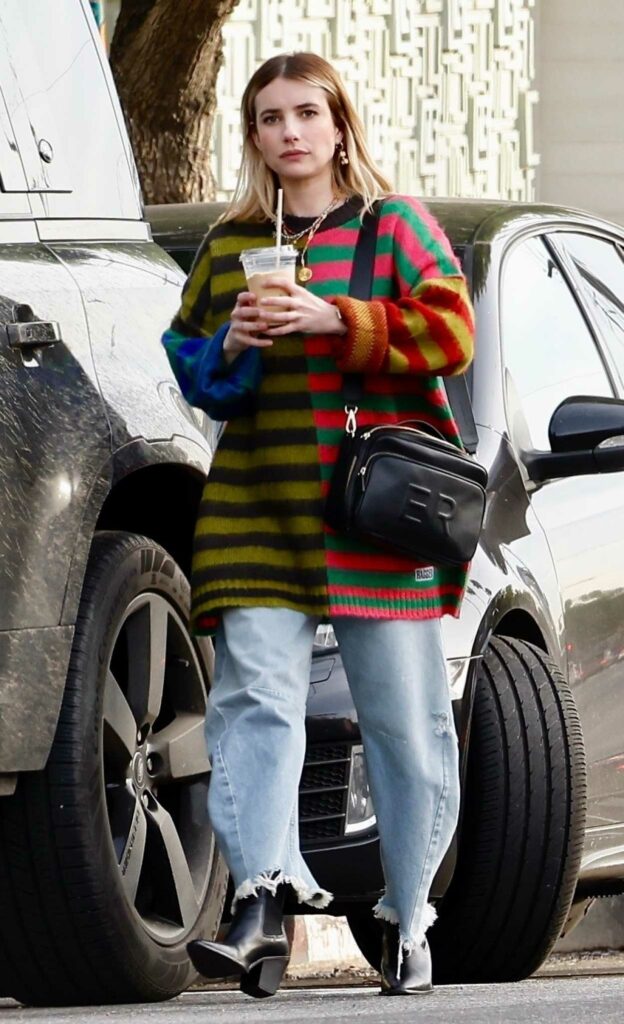 Emma Roberts in a Colorful Striped Sweater