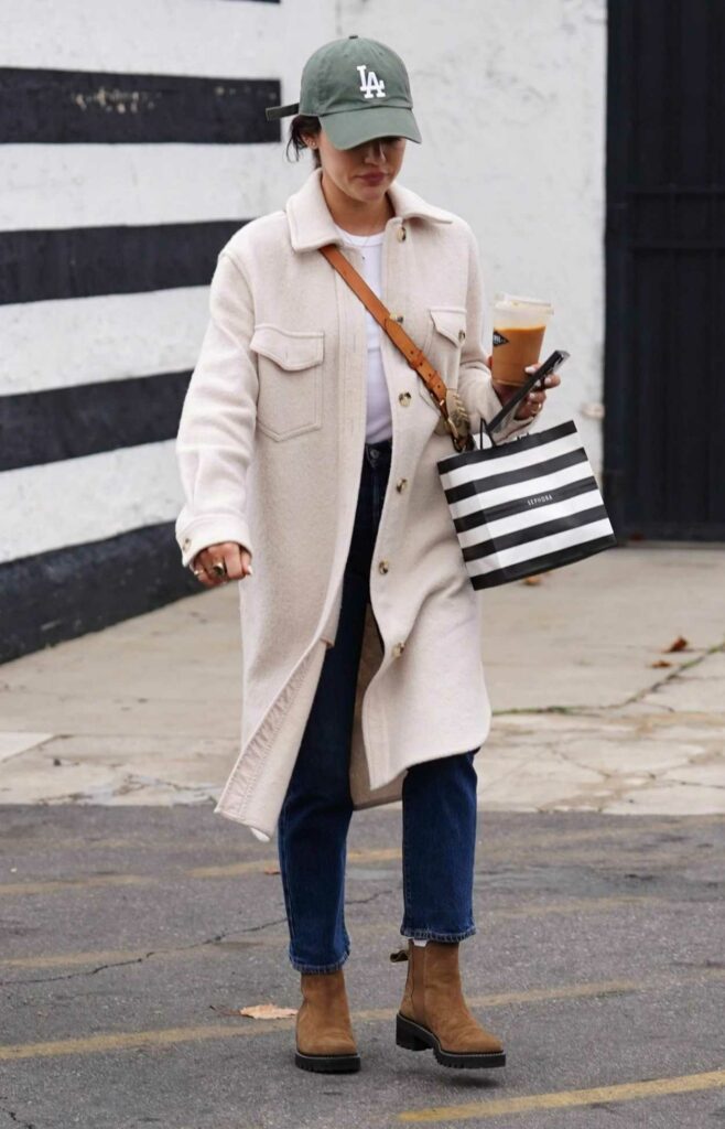 Lucy Hale in a Beige Coat
