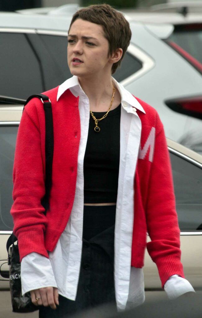Maisie Williams in a Red Cardigan
