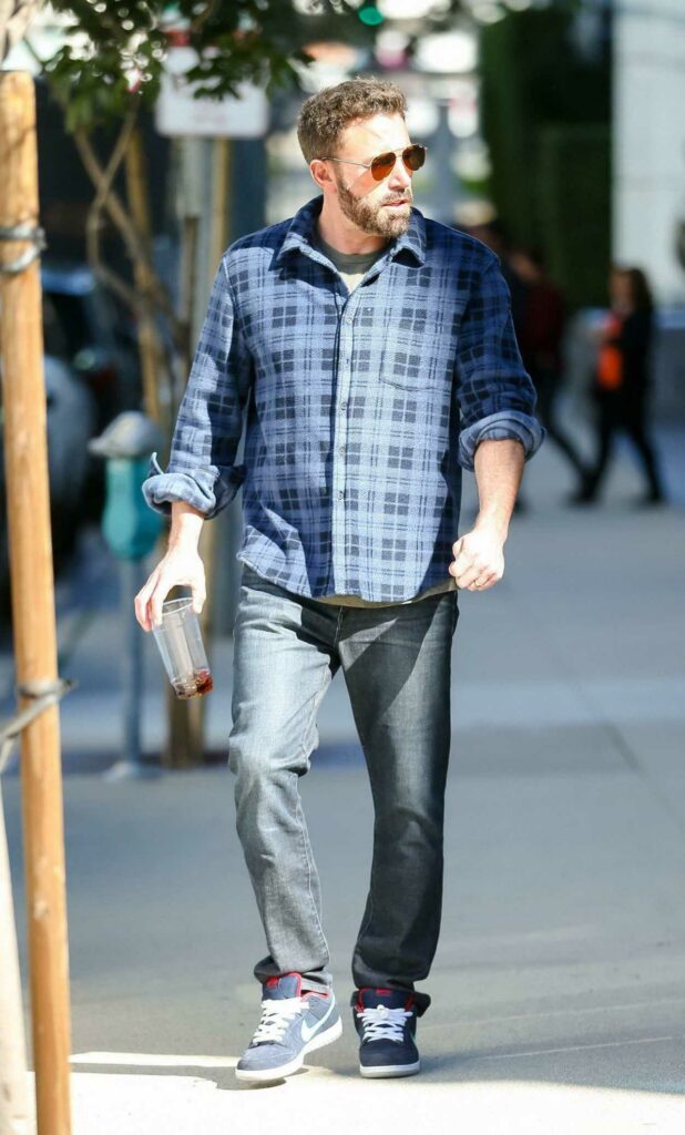 Ben Affleck in a Blue Plaid Shirt