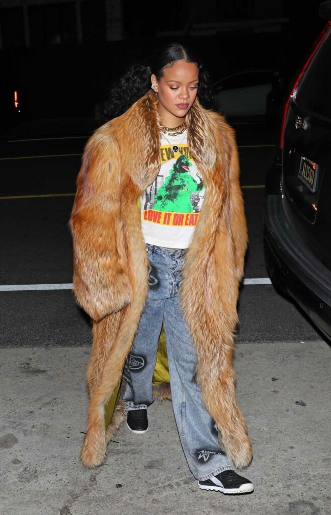 Rihanna in a Tan Fur Coat