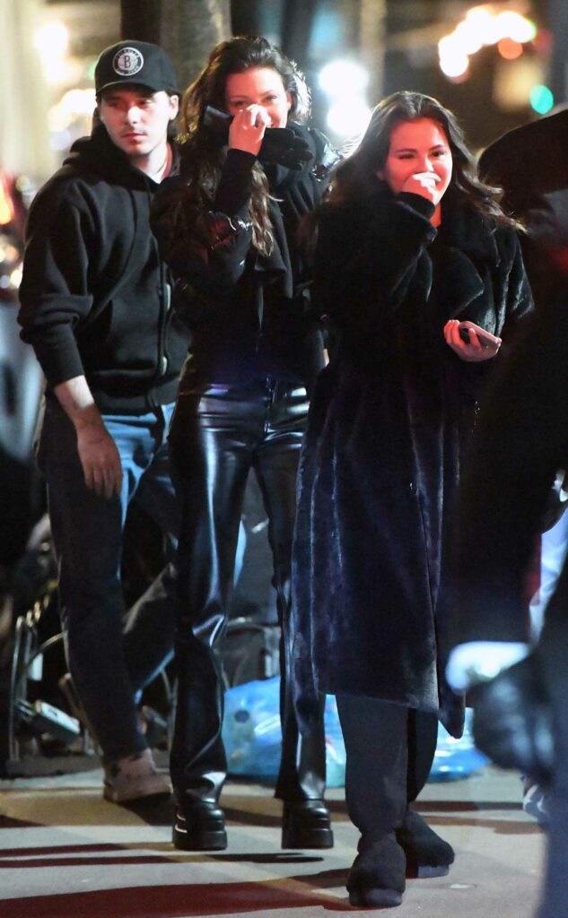 Selena Gomez in a Black Fur Coat