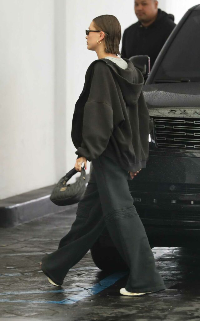 Hailey Bieber in a Black Sweatsuit