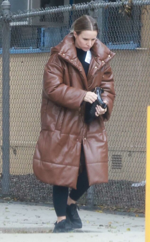 Kristen Bell in a Brown Puffer Coat