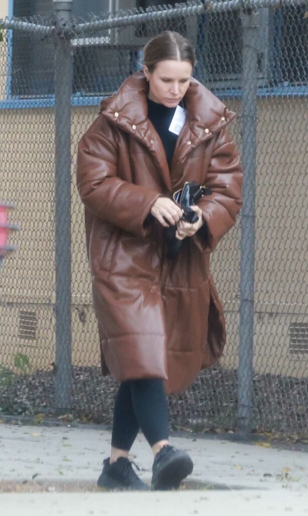 Kristen Bell in a Brown Puffer Coat
