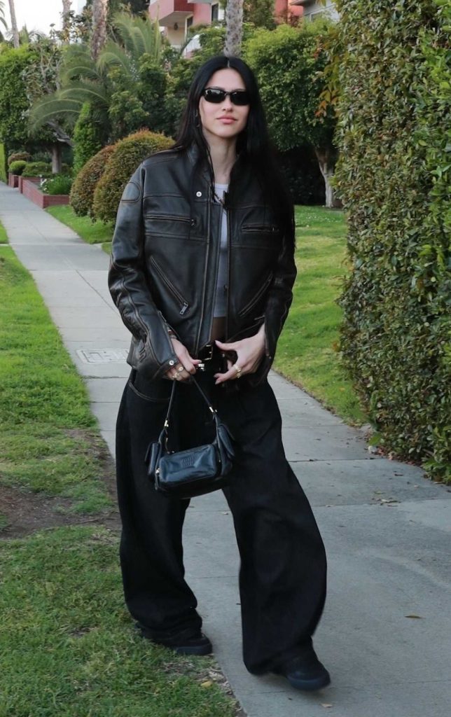 Amelia Hamlin in a Black Leather Jacket