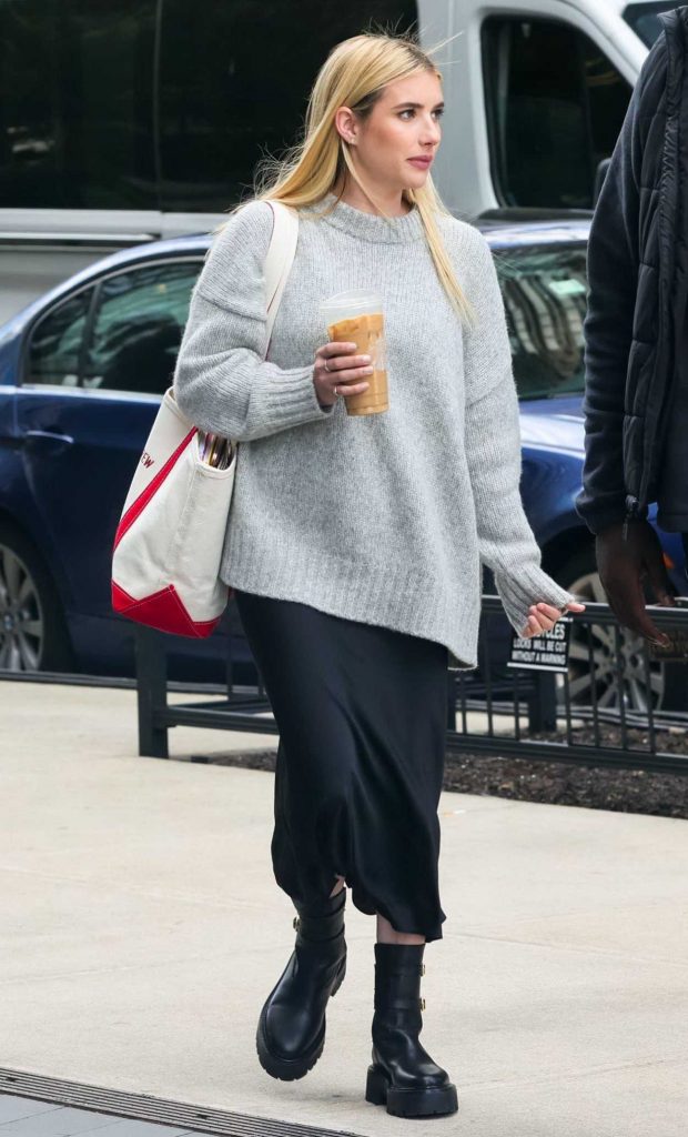 Emma Roberts in a Grey Coat