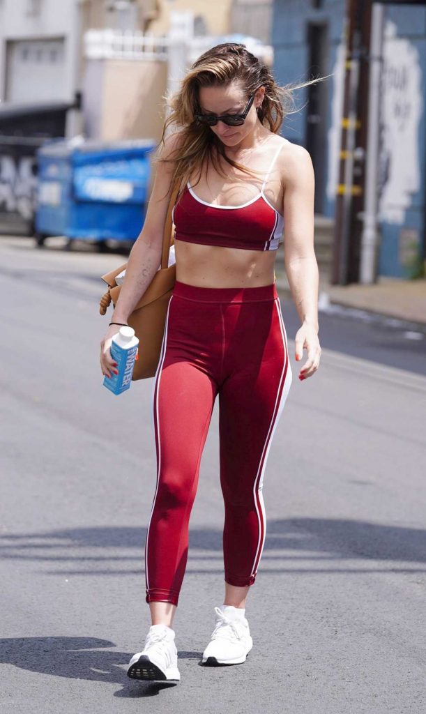 Olivia Wilde in a Red Workout Ensemble