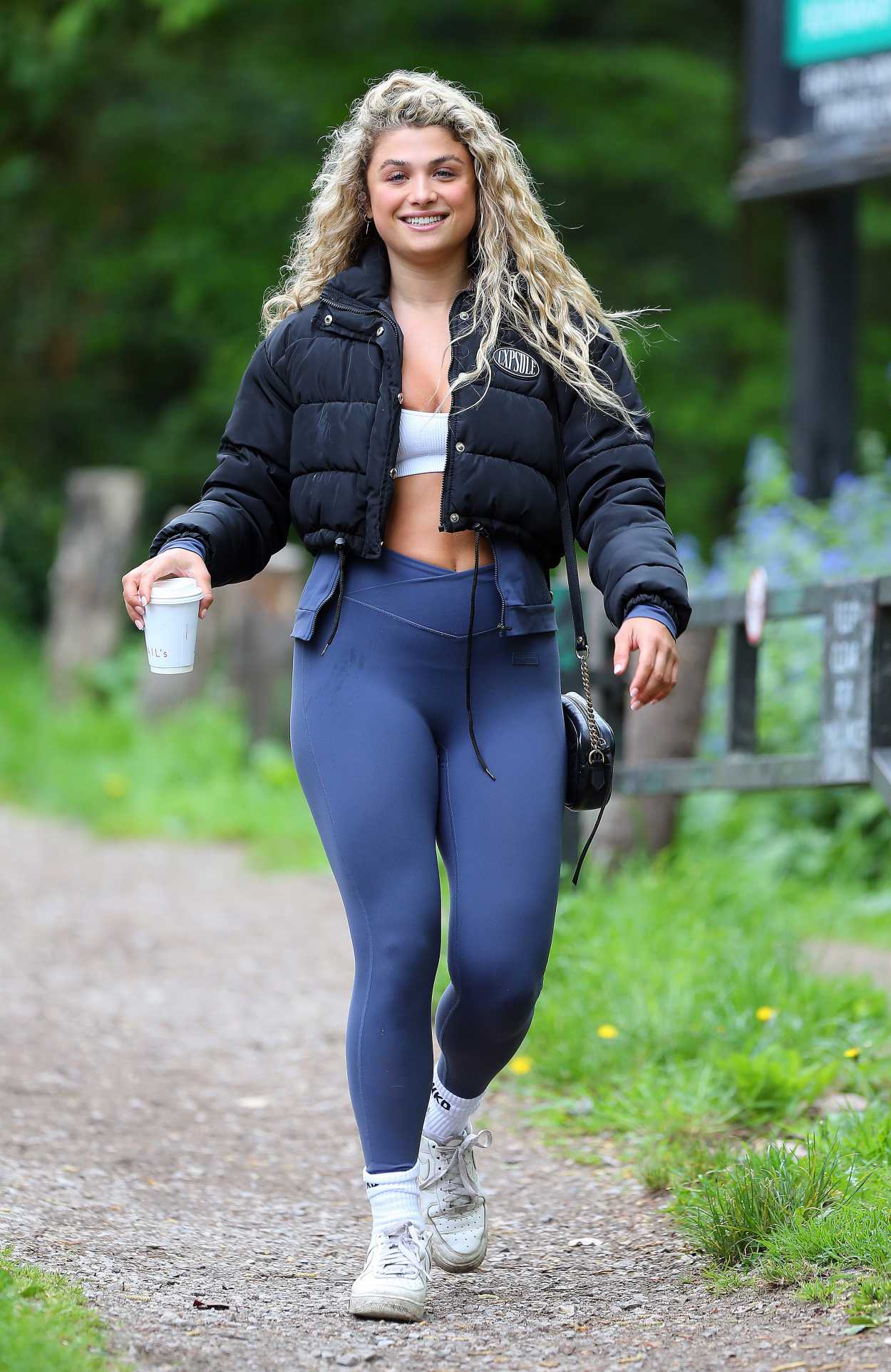 Antigoni Buxton in a Blue Leggings Was Seen Out in London 05/08/2023