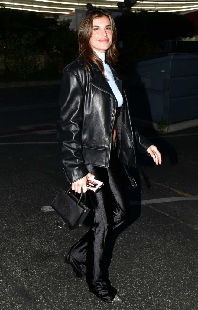 Elisabetta Canalis in a Black Leather Jacket