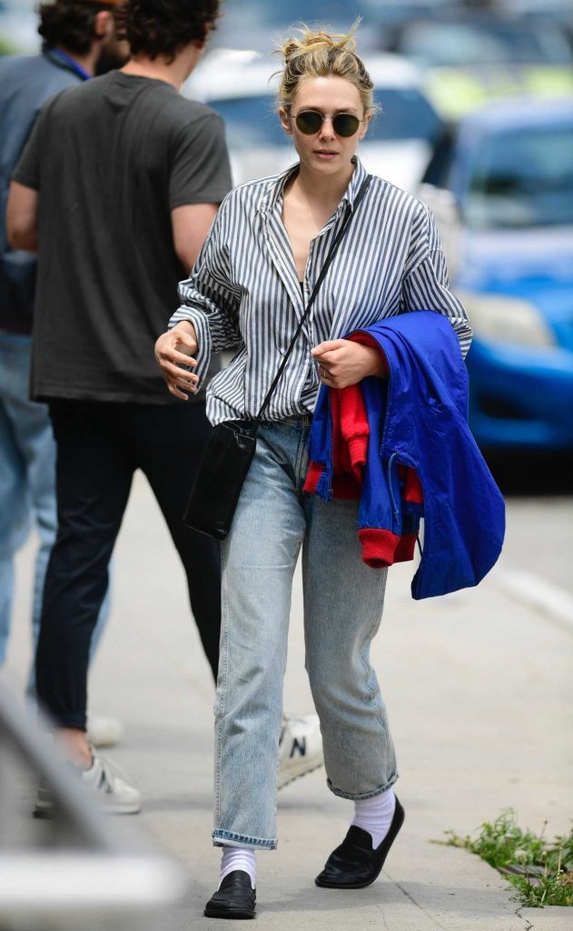Elizabeth Olsen in a Striped Shirt