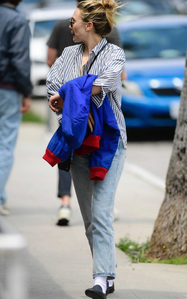Elizabeth Olsen in a Striped Shirt