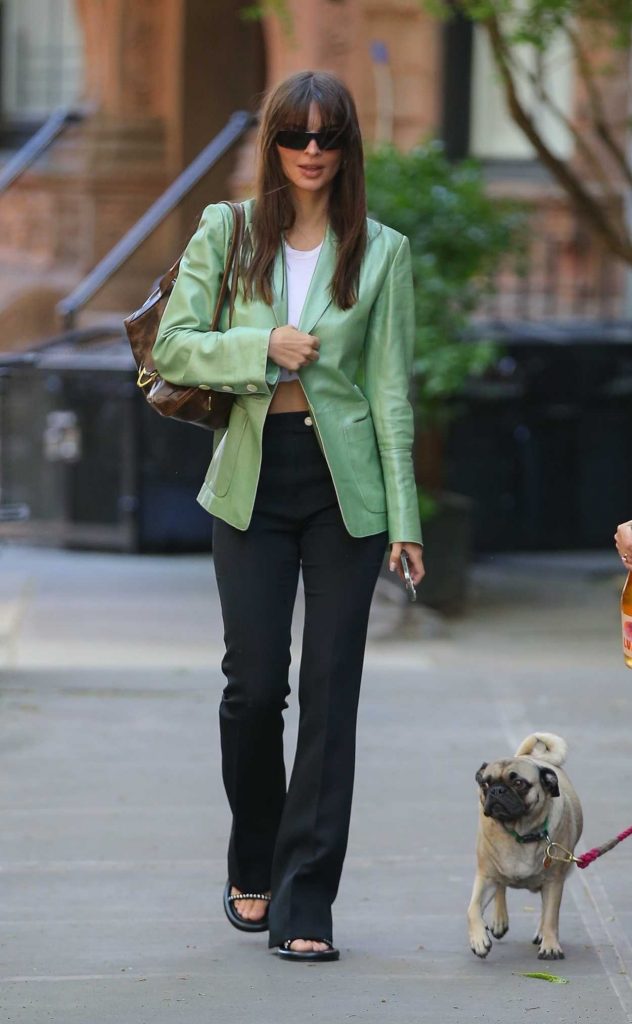 Emily Ratajkowski in a Green Blazer