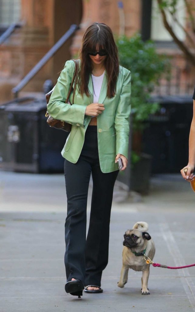 Emily Ratajkowski in a Green Blazer