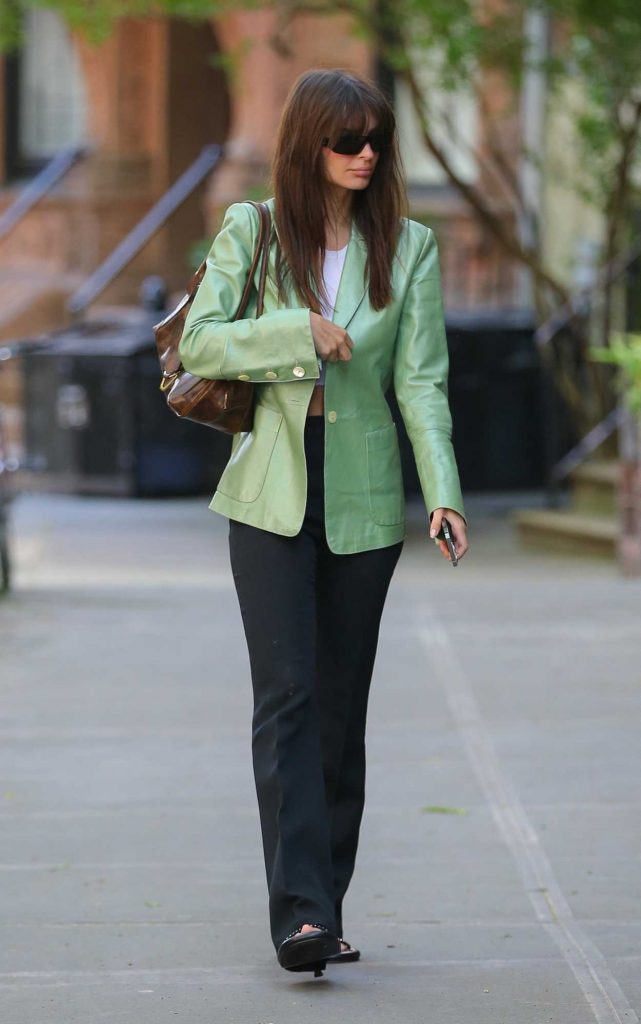 Emily Ratajkowski in a Green Blazer