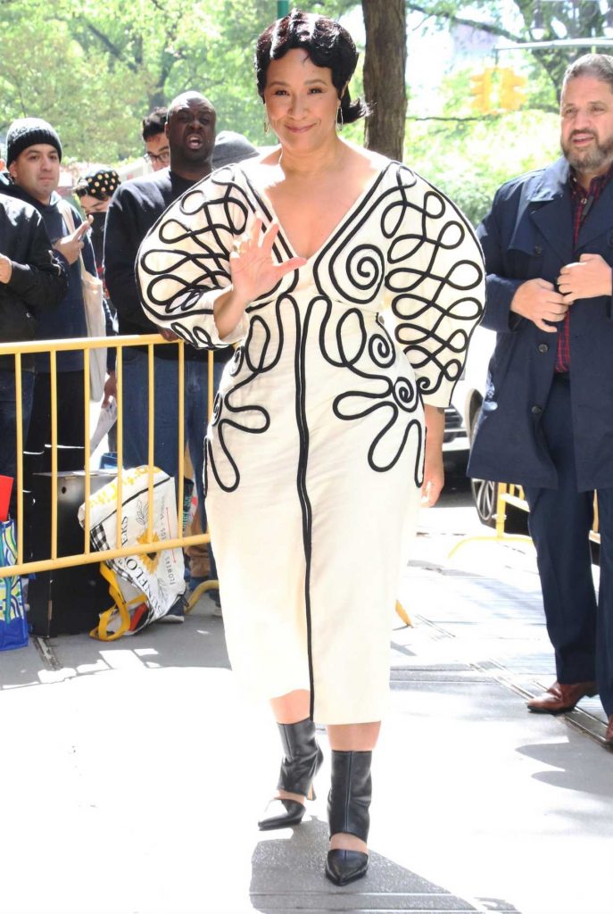 Golda Rosheuvel in a White Patterned Dress