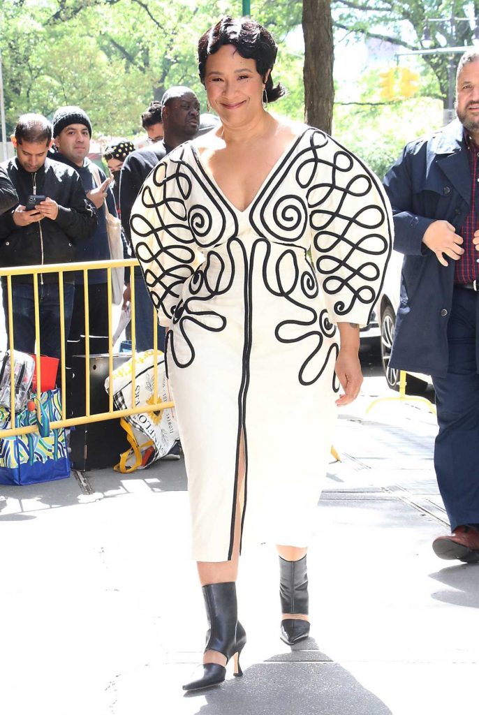 Golda Rosheuvel in a White Patterned Dress