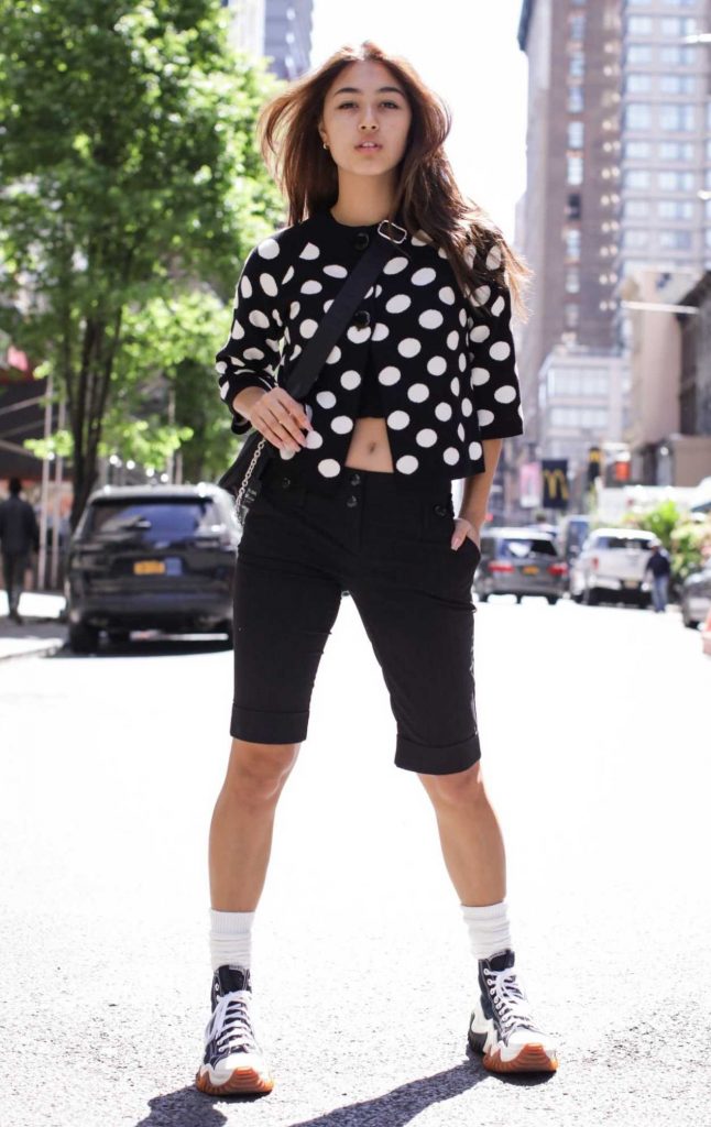 Kylin Milan in a Black Polka Dot Blouse Was Seen Out in New York City ...
