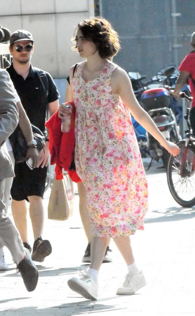 Margaret Qualley in a Floral Dress