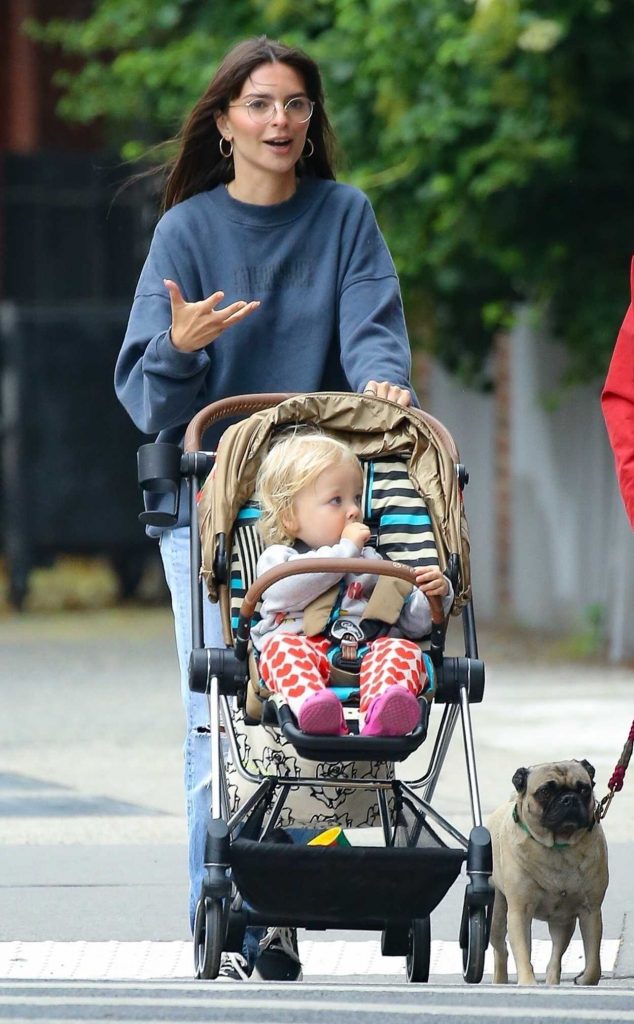 Emily Ratajkowski in a Blue Sweatshirt