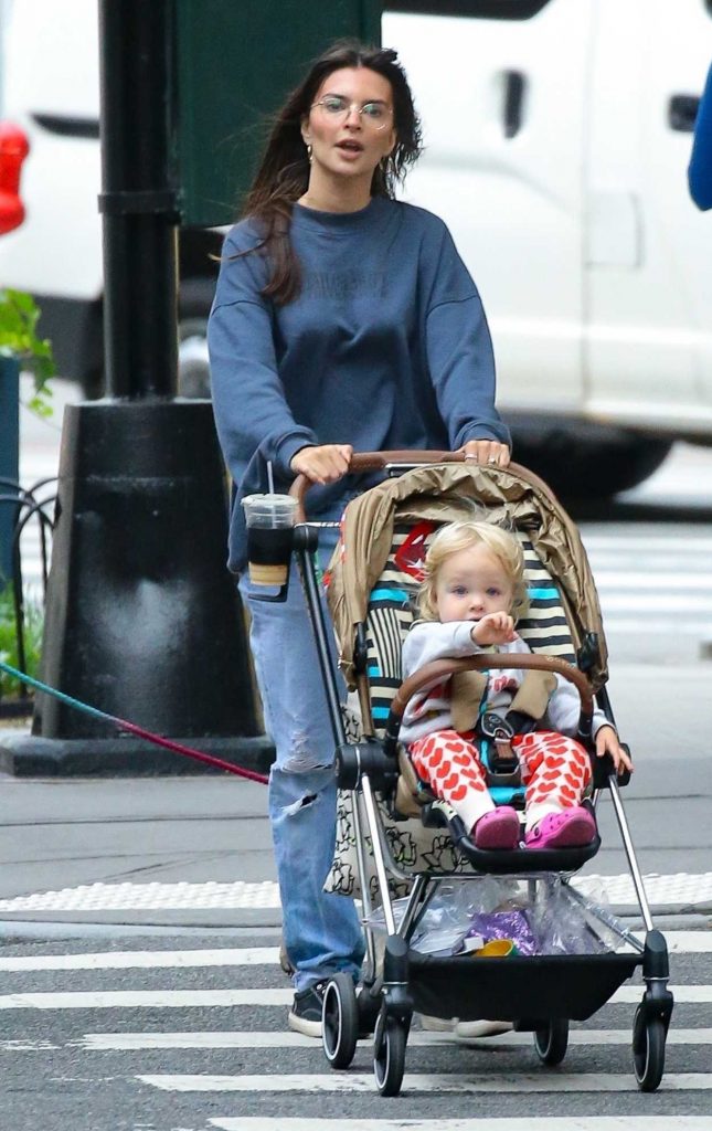 Emily Ratajkowski in a Blue Sweatshirt