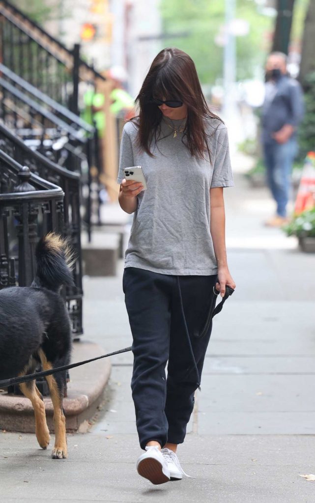 Emily Ratajkowski in a Grey Tee