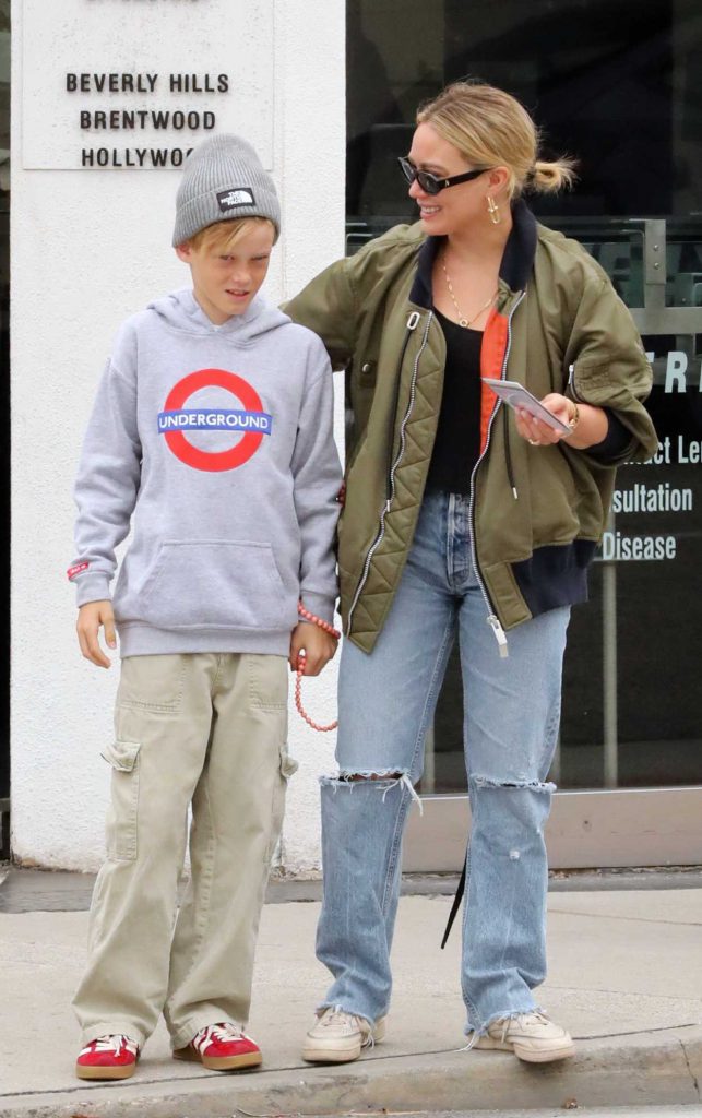 Hilary Duff in an Olive Bomber Jacket