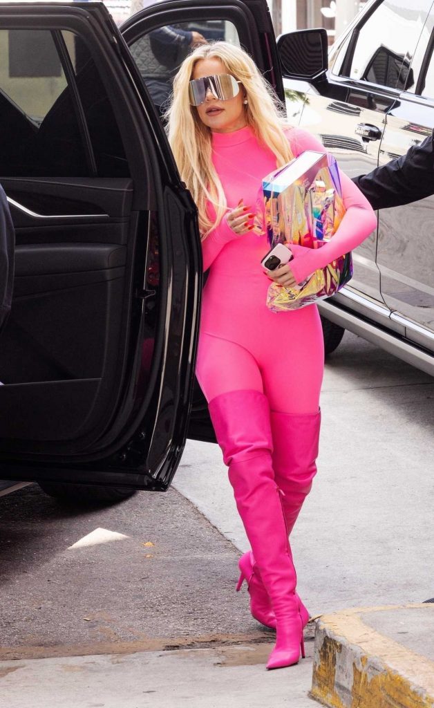 Khloe Kardashian in a Pink Catsuit