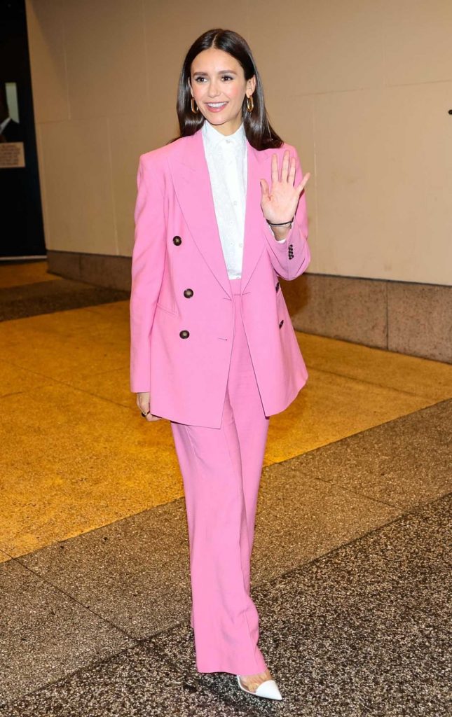 Nina Dobrev in a Pink Pantsuit